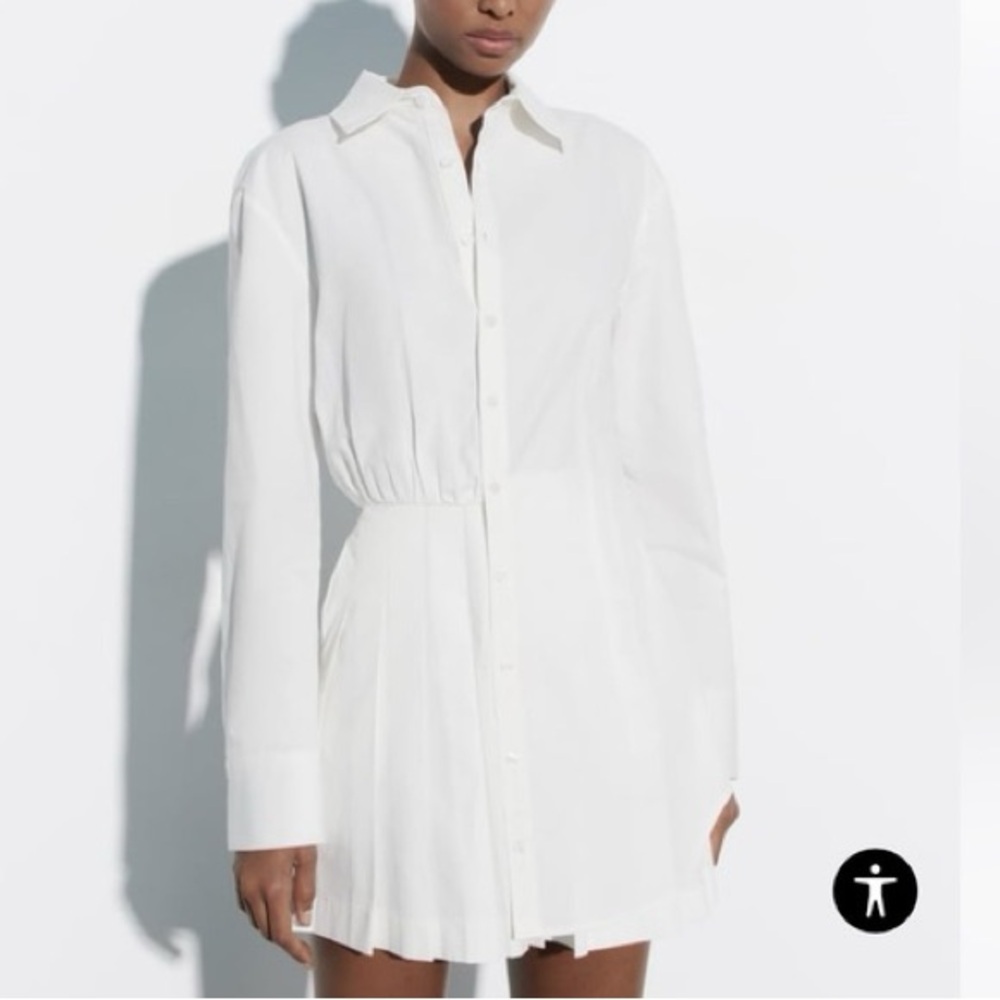 Zara White Pleated Shirt Dress unique statement‎ academia polished XS